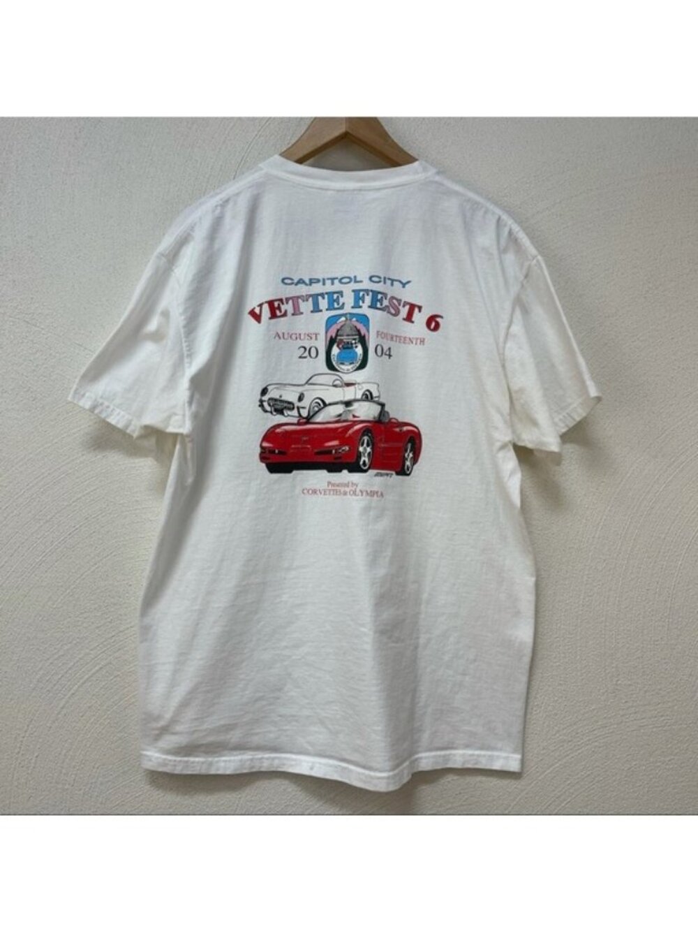 VTG "Capital City Corvette Vette Fest 2004" Olympia WA White Tee Sz Large